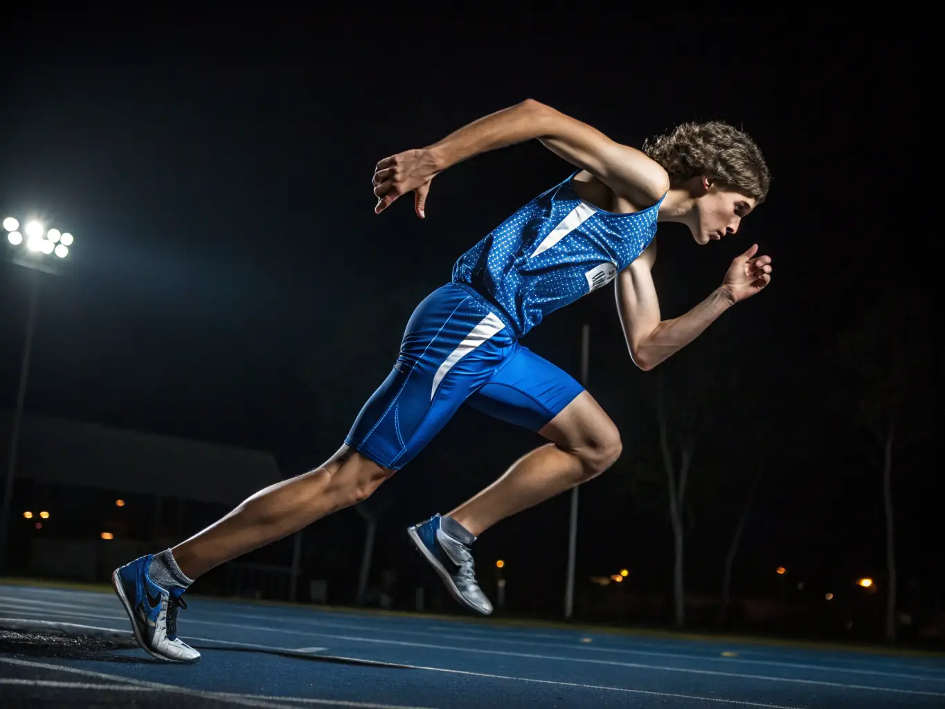 A student participating in a track and field event, running with determination, representing UNSS in a regional competition, highlighting individual achievement and athletic excellence.
