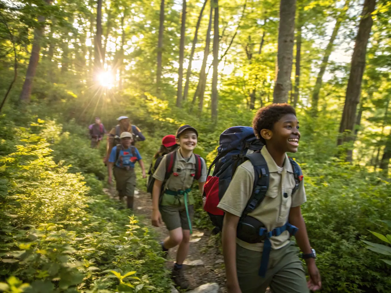 Students participating in an outdoor adventure activity organized by UNSS, such as hiking or rock climbing, emphasizing the importance of physical activity and teamwork in nature.