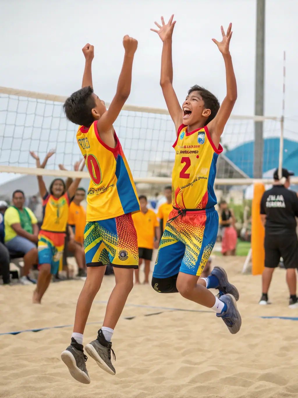 A diverse group of students participating in a volleyball match, demonstrating inclusivity and collaboration in UNSS sports activities.