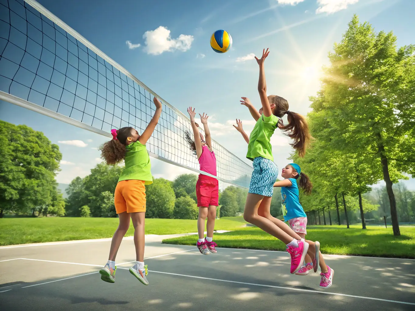 A dynamic image of students collaborating during a volleyball match, emphasizing the importance of communication and strategy.